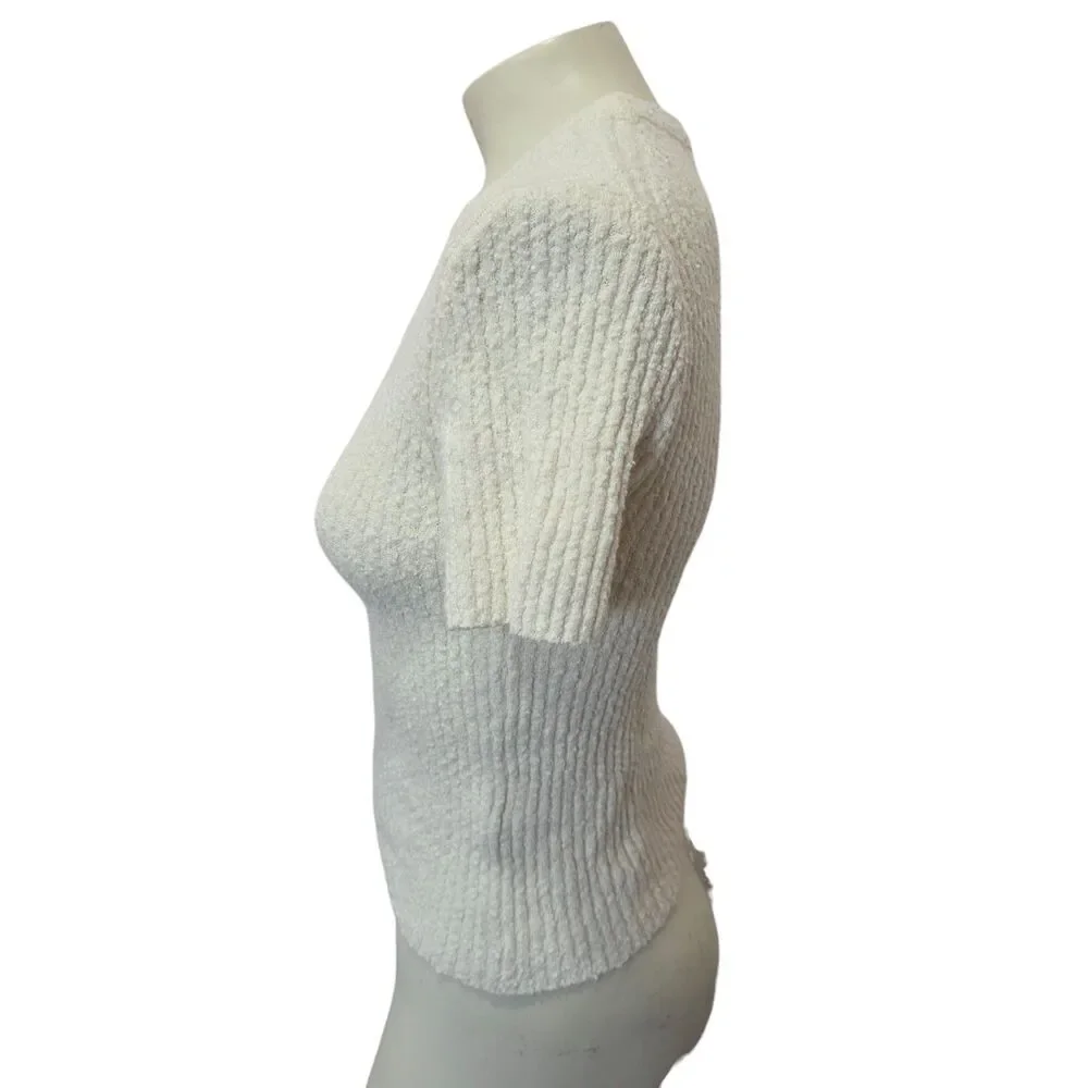 Madewell Ivory Textured Rib Knit Short‎ Sleeve Sweater Top XS Cozy Stretch